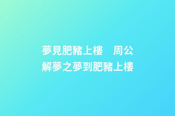 夢見肥豬上樓　周公解夢之夢到肥豬上樓